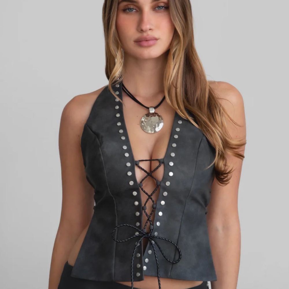 Elegant Charcoal Lace-Up Women's Blouse